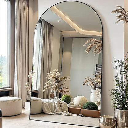 KOMCOTE Full Length Floor Mirror, 91x46 Inch Oversized Arched Standing Mirror in Black for Bedroom, Living Room, Dressing Room - Elegant Freestanding Leaning Mirror Decor