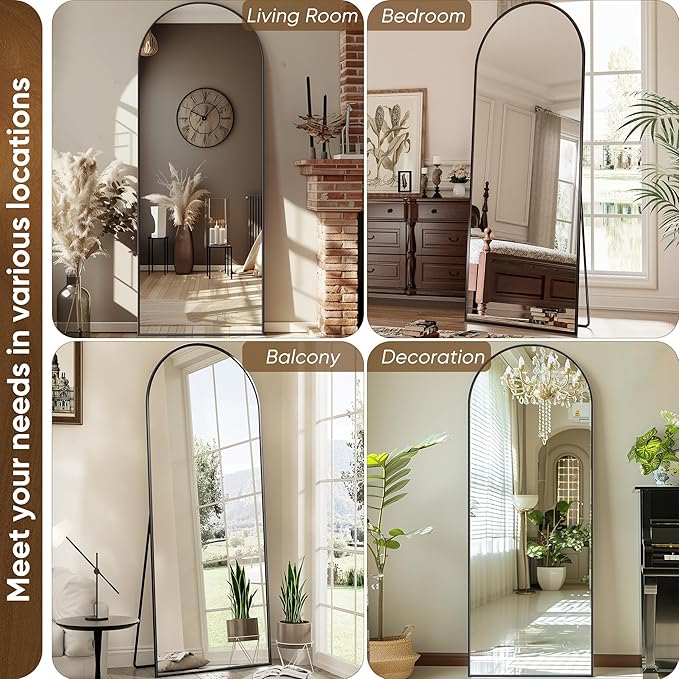 Antok Arched Full Length Mirror, 58"x19" Black Metal Frame Floor Mirror for Bedroom Living Room, Freestanding/Wall Mount/Leaning