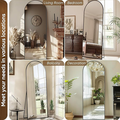 Antok Arched Full Length Mirror, 58"x19" Black Metal Frame Floor Mirror for Bedroom Living Room, Freestanding/Wall Mount/Leaning