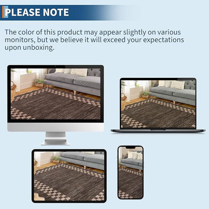 Rug Runners for Hallways 2x8 Washable Kitchen Runner Rug Non Slip Low Pile Bedside Throw Carpet Modern Bordered Bathroom Runners Checkered Area Rug for Living Room Bedroom Entryway Nursery, Brown