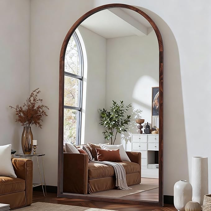 Suidia Full Length Mirror, Oversized Floor Mirror with Solid Wood Frame, Large Standing Mirror for Bedroom Living Room, Wood Antique Style, Dark Walnut, 82" L x 44" W