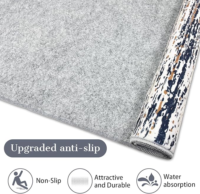 Modern Abstract Runner Rug 2x6 Runner Rugs with Non Slip Backing, Low Pile Soft Washable Runner for Hallway Entryway Laundry Bedroom Kitchen