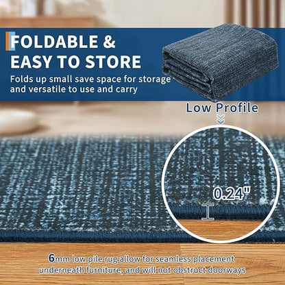 5x7 Washable Rugs Non Slip Minimalist Area Rug for Bedroom Soft Low Pile Solid Color Large Bedroom Throw Carpet Stain Resistant Classic Neutral Area Rug Plain Boho Rugs for Kitchen Nursery, Navy