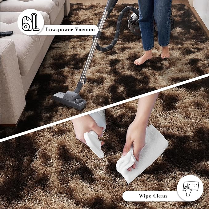 Fluffy Rug Shag Area Rug, Mottling Brown 5x8 Area Rugs for Bedroom, Small Bedside Rug, Soft Fluffy Shag Entryway Throw Rugs for Living Room Bedroom Kids Room Home Decor