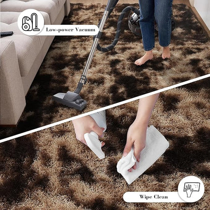 Fluffy Rug Shag Area Rug, Mottling Brown 5x8 Area Rugs for Bedroom, Small Bedside Rug, Soft Fluffy Shag Entryway Throw Rugs for Living Room Bedroom Kids Room Home Decor