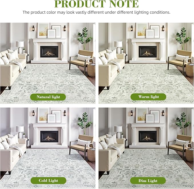 Green Area Rugs 8x10 Rugs for Living Room, Traditional Washable Rugs for Bedroom Distressed Large Area Rug Living Room Rug Non Slip Rug Carpet for Dining Nursery