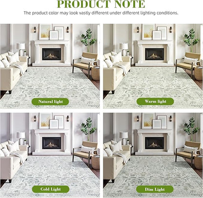 Green Area Rugs 8x10 Rugs for Living Room, Traditional Washable Rugs for Bedroom Distressed Large Area Rug Living Room Rug Non Slip Rug Carpet for Dining Nursery