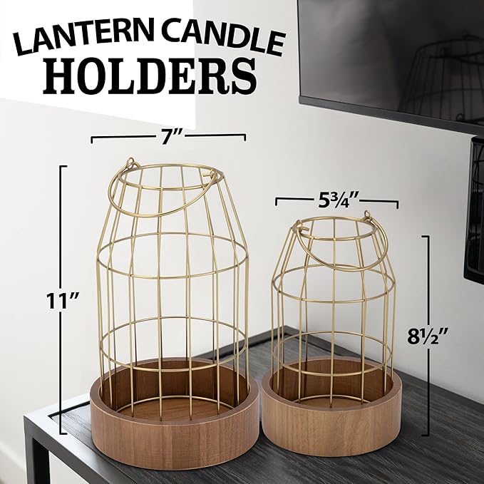 Rustic Farmhouse Lantern Decor Set of 2 - Stylish Decorative Lanterns for Your Living Room, Patio & Porch or Kitchen Dining Table - Modern Indoor/Outdoor Coffee Table Decor for Your Entire Home