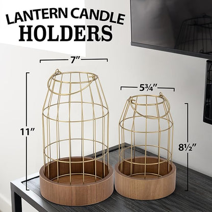 Rustic Farmhouse Lantern Decor Set of 2 - Stylish Decorative Lanterns for Your Living Room, Patio & Porch or Kitchen Dining Table - Modern Indoor/Outdoor Coffee Table Decor for Your Entire Home