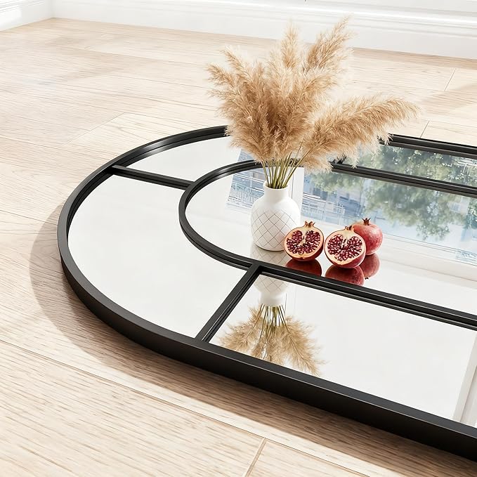 Arched Full Length Mirror, 56"x22" Mirror Full Length, Oversized Floor Length Standing Mirrors, Large Body Wall Mounted Window Pane Mirrors, Hanging or Leaning (Black)