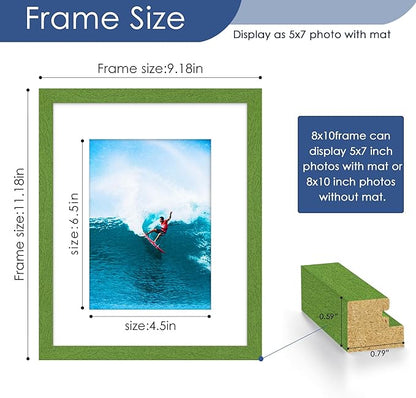 PEALSN 8x10 Picture Frame Set of 6, Display Pictures 5x7 with Mat or 8x10 without Mat for Wall Mounting or Table Top Display, Photo Frames Collage for Wall Decor, Green