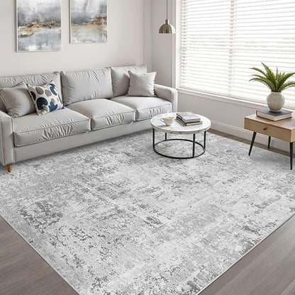 5x8 Area Rug Living Room: Washable Large Neutral Rug Abstract Soft Modern Stain Resistant Indoor Floor Non-Slip Carpet for Bedroom Nursery Kids Office Playroom Dining Room Under Table- Light Gray