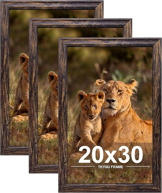 20x30 Picture Frame set of 3, Woode Frame brown, Vertical & Horizontal Wall Hanging Large Studio Gallery Poster Frame for Photos, Posters & Art Prints best gift