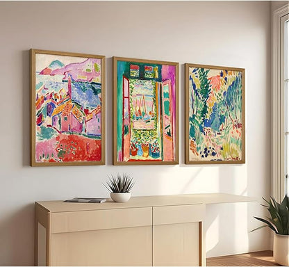 Henri Matisse Wall Art Prints Aesthetic Canvas Matisse Wall Decor Painting Colorful Matisse Wall Art Poster Boho Abstract Matisse Picture Artwork for Bedroom Living Room 12x16 Inch Framed Set of 3