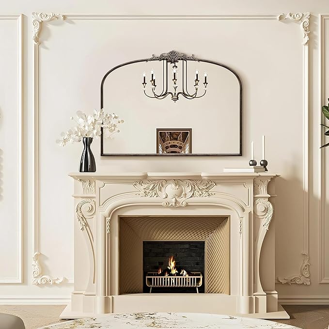 Besdomus Vintage Arched Black Mirror: 40"x29" French Large Arch Antique Wall Decorative Mirror - Baroque Traditional Ornate for Entryway/Bedroom/Fireplace/Bathroom- Home Decor for Interior Designers