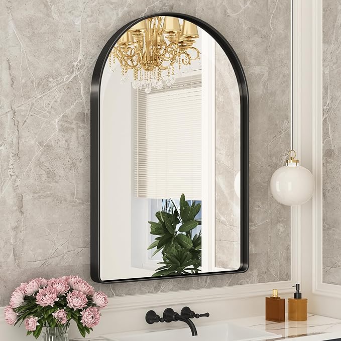 Suidia 26" x 38" Bathroom Mirror, Bathroom Vanity Mirror Metal Framed, Wall-Mounted Mirrors for Bedroom, Living Room, Entryway, Hallway, Black, Arch Style