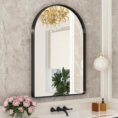 Suidia 26" x 38" Bathroom Mirror, Bathroom Vanity Mirror Metal Framed, Wall-Mounted Mirrors for Bedroom, Living Room, Entryway, Hallway, Black, Arch Style