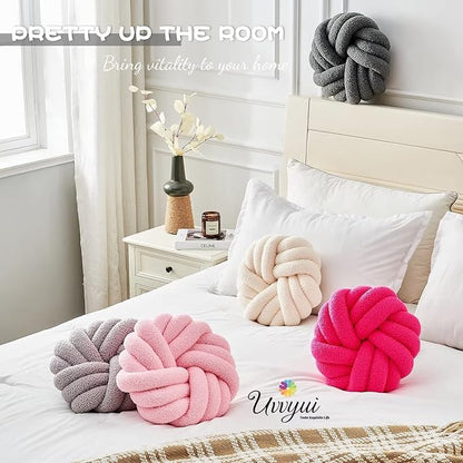 Uvvyui Knot Pillows, 14 Inch Decorative Throw Pillows Round Pillows Cushion, Soft Handmade Knotted Ball Pillow Plush Cushion Home Decor for Bed Couch Living Room (Pink, 14 Inch)