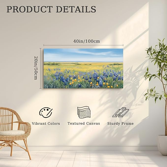 crmotu Landscape Wall Art, Nature Wall Art, Large Wall Decor, Coastal Meadow Canvas Painting, Countryside Scenery Pictures Wall Decor Living Room Bedroom Bathroom Kitchen Art Prints 20x40inch