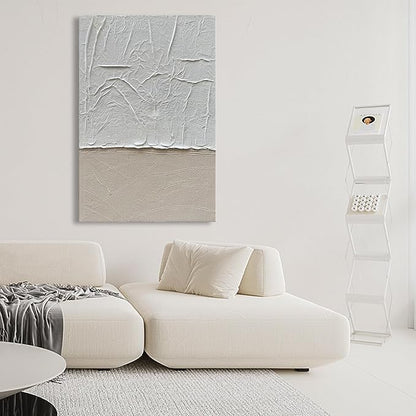 NANKAI Art 45x30 Inches Modern Minimalist Art Painting White and Grey Abstract Art Oil Painting Home Office Corridor Wall Decoration Art