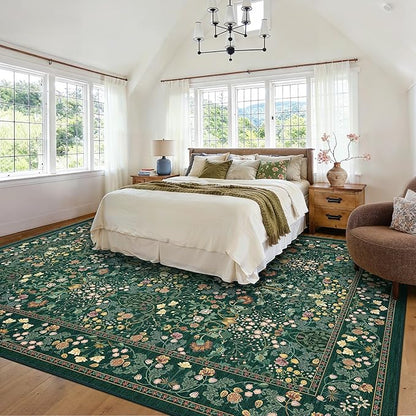 AMADA HOMEFURNISHING 8x10 Washable Area Rugs for Living Room, Non-Slip & Low-Profile Floral Large Area Rug with Durable Edge Binding, Soft Rugs for Living Room, Bedroom, Dining Room