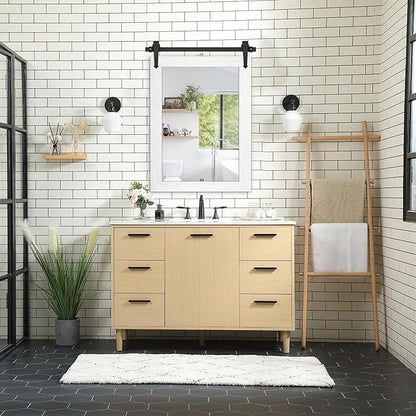 Farmhouse Bathroom Mirror for Over Sink 22”x32” Wood Frame Rustic Barn Door Bathroom Vanity Mirror, Wall Mirror for Bathroom, Living Room, Bedroom, Entryway (Bright White)