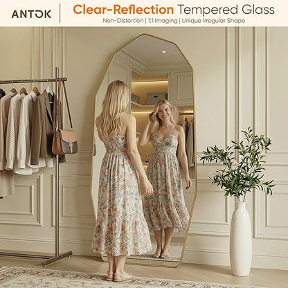 Antok Full Length Mirror, 71"x32" Floor Mirror, Free Standing Wall Mounted or Leaning Full Body Mirror with Aluminum Alloy Frame, Diamond Irregular for Bedroom Entryway Cloakroom, Gold