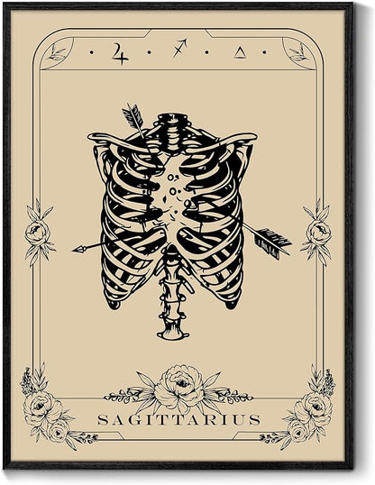 SERIMINO Witchy Framed Wall Art, Sagittarius Tarot Canvas Prints Paintings, Horoscope Dark Academia Home Decor Aesthetic, 16x24inch Gothic Wall Decor for Room