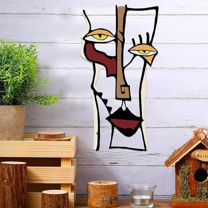 ESTART 2 Pieces Abstract Faces Metal Wall Decor, Modern Minimalist Single Line Geometric Hanging Wall Art, Colorful Metal Wall Sculptures for Home Living Room Bedroom Bathroom Kitchen, 24x15.7 IN