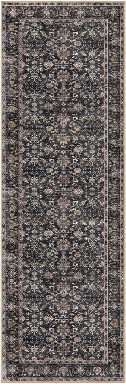 KUTA Vintage Washable Runner Rug, 2.6x8 Brown Runners for Hallways Non-Slip Kitchen Rugs Ultra Thin Soft Printed Distressed Oriental Floor Carpet for Laundry Bedroom Living Room Nursery