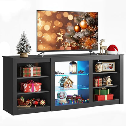 WLIVE Modern TV Stand for 65 Inch TV, Entertainment Center with Adjustable Open Shelves & RGB LED Lights, Sturdy Media Console for Living Room, Bedroom,Gaming (Black)