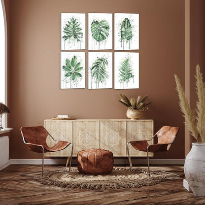 HoozGee Framed Sage Green Leaf Botanical Canvas Wall Art Prints Built-in Wooden Frame Boho Plant Wall Decor for Kitchen Bedroom Livingroom Bathroom Wall Decor (8"x12" FRAMED)