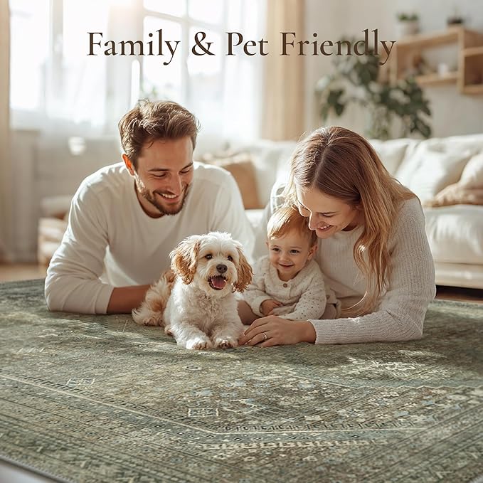 GENIMO Runner Rug 2x10 Non Slip Machine Washable Hallway Runner Rug, Low Pile Lightweight Rugs for Entryway, Hallway, Kitchen and Corridor, Sage/Blue