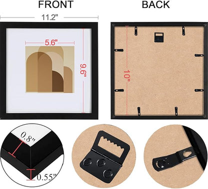 HEART ART 10x10 Picture Frame Set of 9,Display Pictures 6x6 with Mat or 10 x 10 without Mat,Multi Collage Gallery Square Photo Frames for Wall,Black