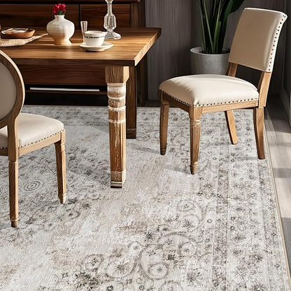 Area Rug 6x9 Vintage Rug: Washable Indoor Medallion Rugs Low Pile Distressed Floor Carpet Retro Accent Rug for Living Room Bedroom Kitchen Dining Table Home Office(Distressed Taupe, 6'x9')
