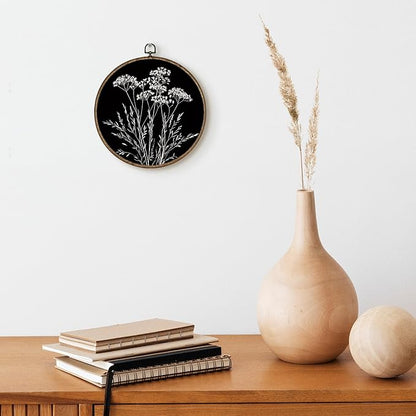 TLESKE Black Vintage Botanical Round Wall Art Decor Framed 10x10, Boho Wildflower Fall Floral Canvas Wall Art Artwork Prints, Rustic Wall Hanging Room Decorations Door Decor for Living Room Bedroom