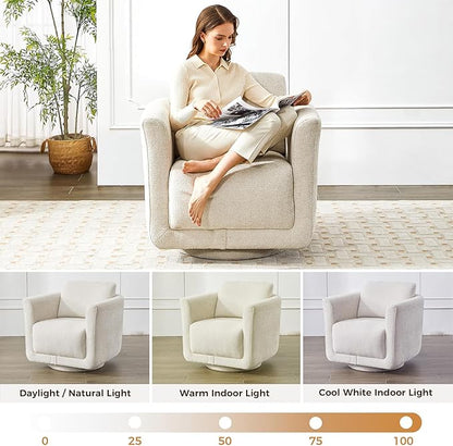 Swivel Accent Chair, 360° Chenille Barrel Swivel Chair for Living Room, Reading Nook Chair for Bedroom Small Spaces, Fully Assembled, Cream