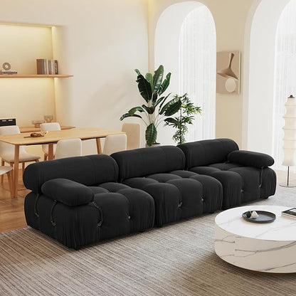 104'' Modular Sectional Sofa, Modern Luxury Velvet Bubble Couch, Deep Seat Cloud Sectional Black Couches for Living Room, Apartment (3 Seats, Black)
