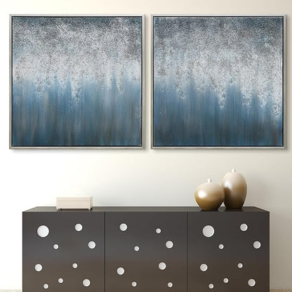 Empire Art Direct Abstract Wall Art Textured Hand Painted Canvas by Martin Edwards, Diptych, 36" x 36" each, Blue Rain