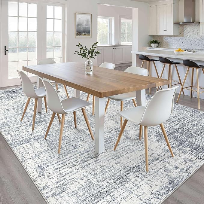 9x12 Area Rug Living Room: Washable Large Neutral Blue Rugs Abstract Soft Modern Stain Resistant Indoor Floor Non-Slip Carpet for Bedroom Nursery Kids Office Playroom Dining Room Under Table Home