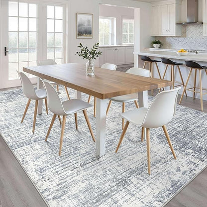 9x12 Area Rug Living Room: Washable Large Neutral Blue Rugs Abstract Soft Modern Stain Resistant Indoor Floor Non-Slip Carpet for Bedroom Nursery Kids Office Playroom Dining Room Under Table Home