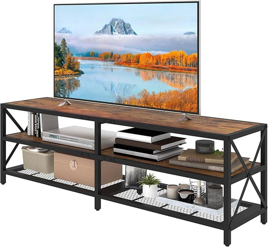 Bigbiglife TV Stand for TVs Up to 75 Inches, Industrial Entertainment Center with 3 Tier Open Shelves, TV Console Table for Living Room, Bedroom, Rustic Brown (75 inch)