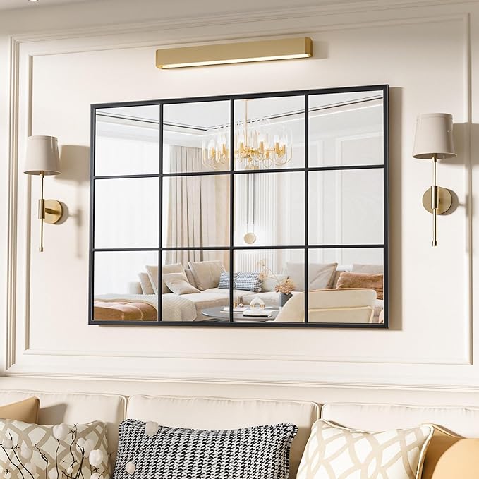 Suidia Wall Mirror, 24" x 36" Window Decorative Mirrors, Metal Framed Wall Decor Wall-Mounted Mirrors for Bedroom, Living Room, Entryway, Black