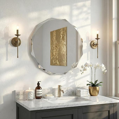 Frameless Round Bathroom Mirror 30x30 Inch with Beveled Edge, Modern Vanity Wall Mirror