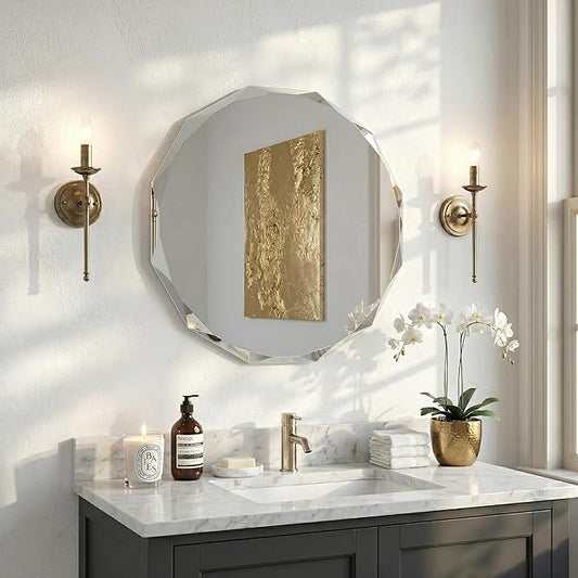 Frameless Round Bathroom Mirror 30x30 Inch with Beveled Edge, Modern Vanity Wall Mirror
