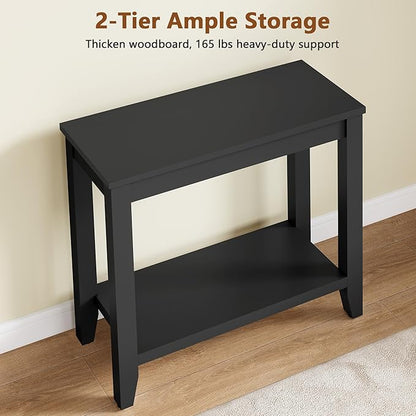 Hoctieon End Table with Double Storage Shelves, Sturdy Wooden Side Table for Living Room, Bedroom, Modern Nightstand Sofa Table for Small Spaces, Black, Set of 2