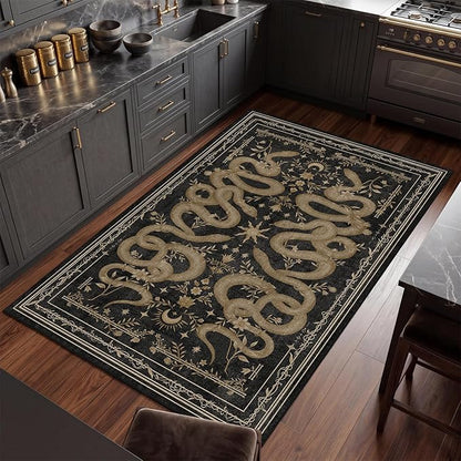 Garvee Snake Gothic 6x9 Area Rug Dark Whimsical Moody Witchy Unique Soft Thin Large Carpet for Living Room Bedroom Dining Room Playroom Indoor Decor Low Pile TPE Backing Black Gray