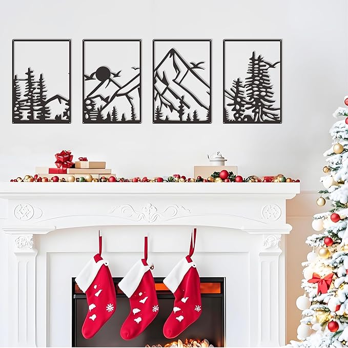 DICYWUDI Black Metal 47.24 x 15.7 inch Mountain Wall Decor – Minimalist Wall Art for or Indoor Kitchen Bathroom Bedroom Living Room Dining Room