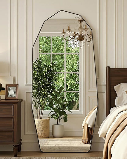 Antok Full Length Mirror, 71"x32" Floor Mirror, Free Standing Wall Mounted or Leaning Full Body Mirror with Aluminum Alloy Frame, Diamond Irregular for Bedroom Entryway Cloakroom, Black