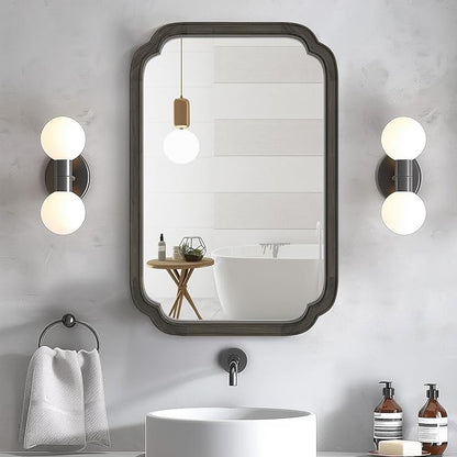 HOMECOOKIN Wood Bathroom Mirror for Wall Decor Arched Rounded Corner Rustic Wood Frame Wall Mirror Home Decorative for Vanity, Living Room, Bedroom, Entryway (20 x 30 inch, Black)